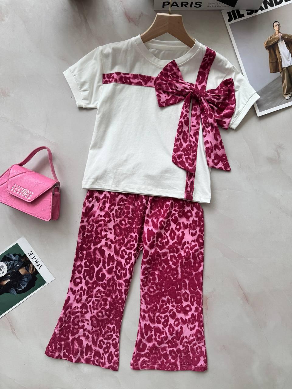 Комплект 2-а футболка та штани леопард Малиновий 2568, 10, XBMN, Малиновий, Для дівчаток, Літо, 104, фото 1
