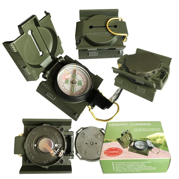 Армійський компас призматичний Lensatic з лінзою й картографічною шкалою, рідинною