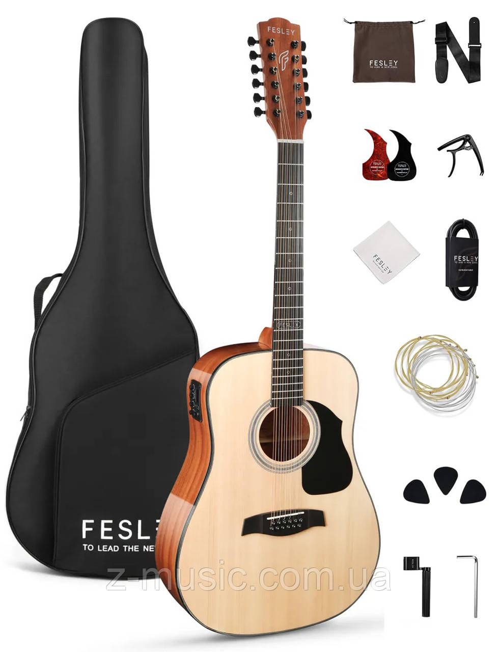 Гітара електро-акустична 12-тиструнна Fesley FDET280 NT (комплект), фото 1