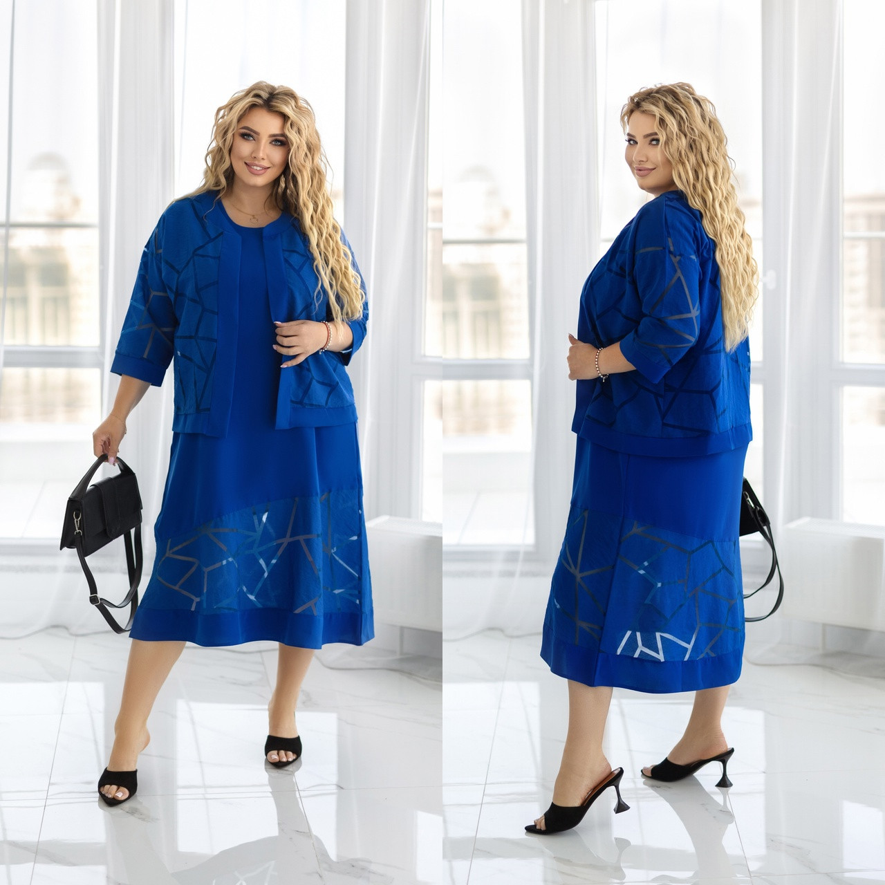 Ошатне елегантне літнє плаття батал із коротким рукавом + піджак (р.48-62). Арт-2258/42, фото 1