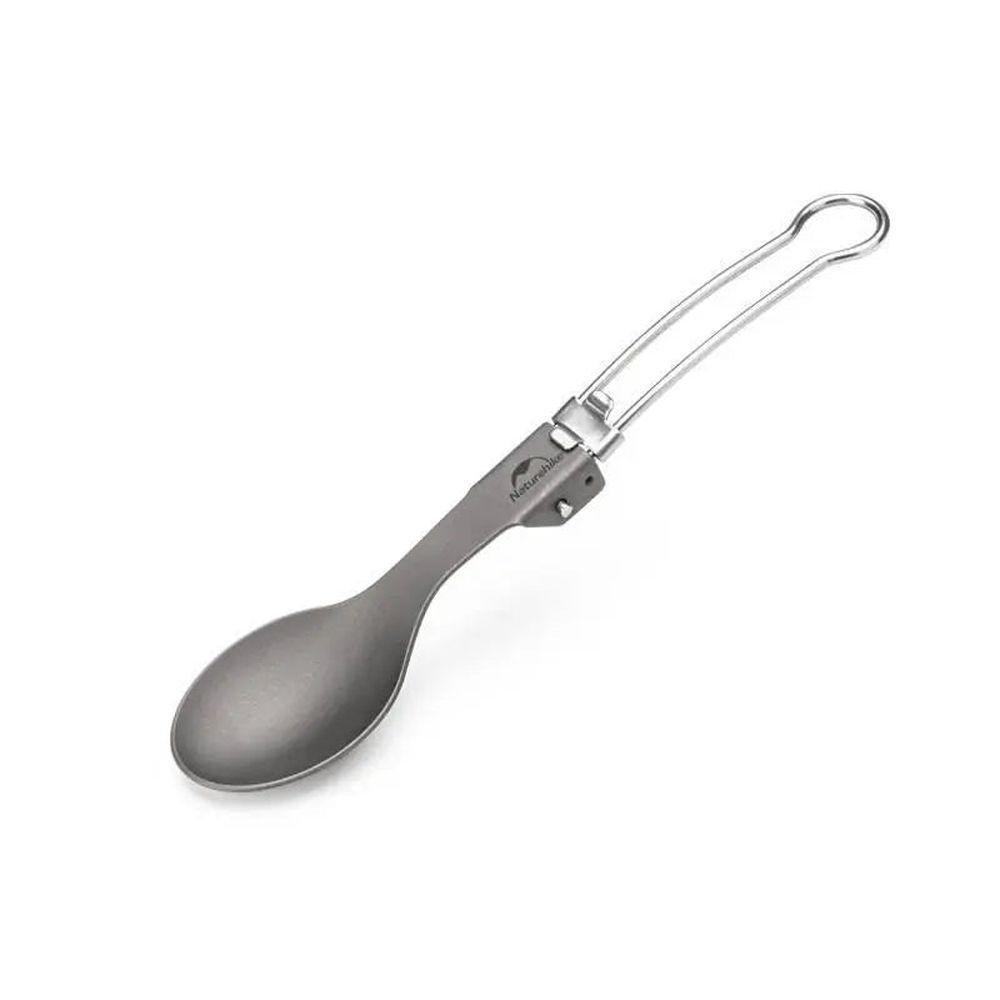 Ложка складана з титану Naturehike Titanium сіра з мішечком