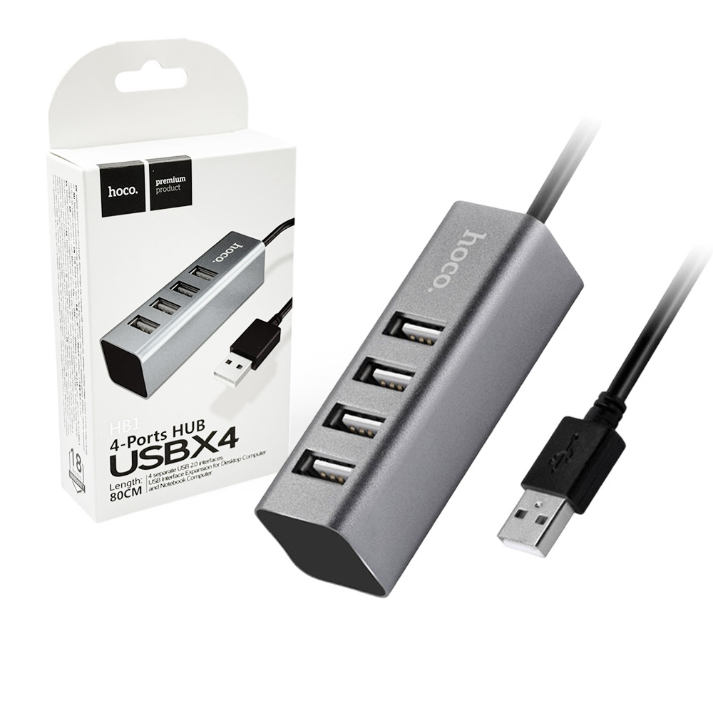 USB HUB Hoco HB1 (4xUSB 2.0) Tarnish Gray, фото 1