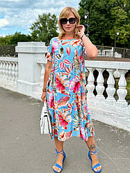 Жіноче літне плаття блакитного кольору з короткими рукавами (з M по 3XL)