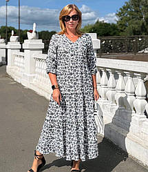 Жіноче довге плаття сірого кольору з натуральної тканини (з M по 2XL)