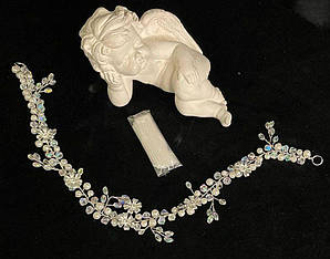 Весільна гілочка для волосся з голографічними кристалами Срібляста Гілочка для зачіски з перлами