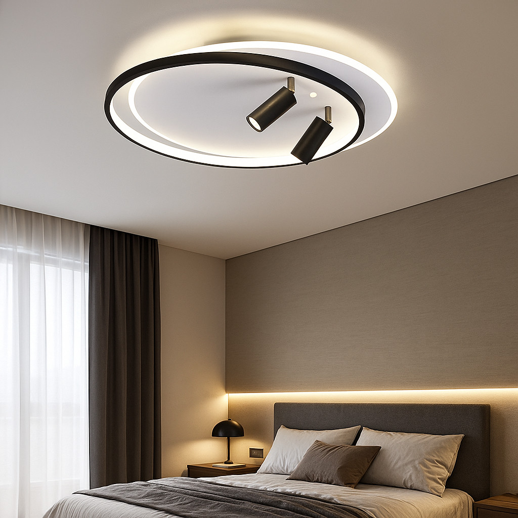 Кругла світлодіодна люстра з пультом GEOMETRIA DOWNLIGHT 65W 2R 400/490 WHITE/BLACK, фото 1