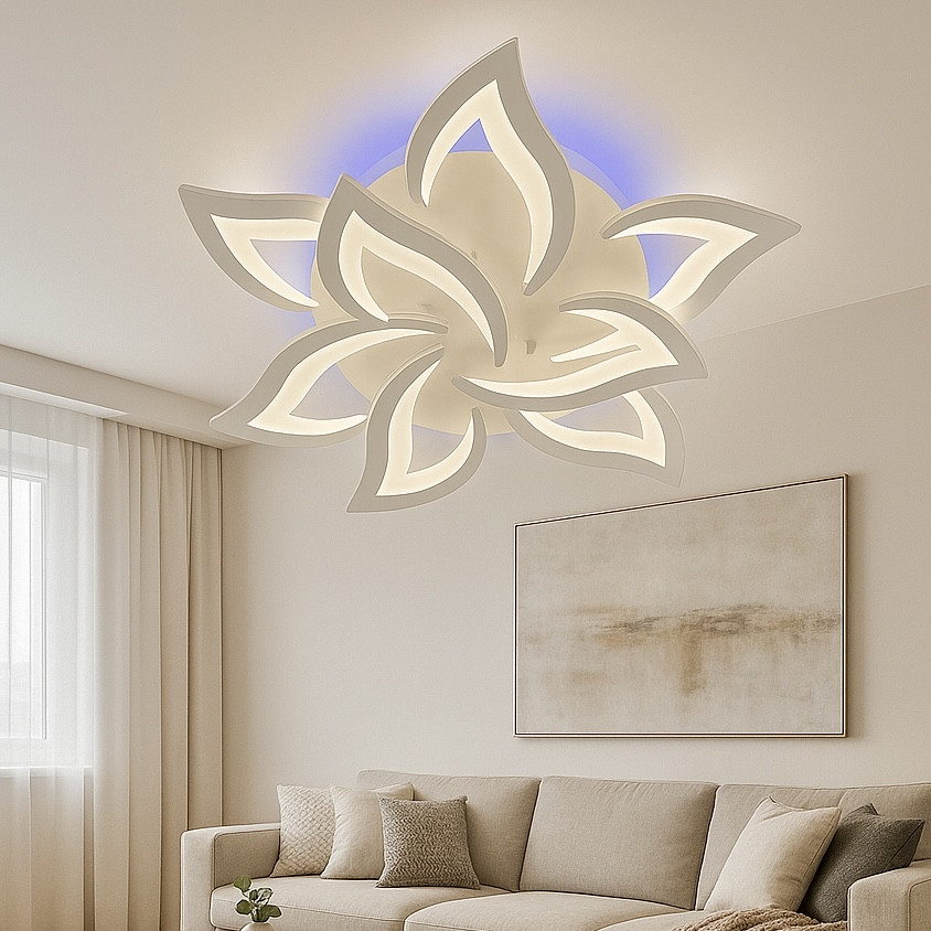Стельова Led люстра до 25 м² з пультом та підсвічуванням 144W (1181/6+3 WH), фото 1