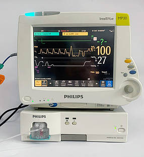 Монітор пацієнта Philips MP30, з транспортним монітором Philips IntelliVue X2 і газоаналізатором Philips IntelliVue G5 - M1019A., фото 3