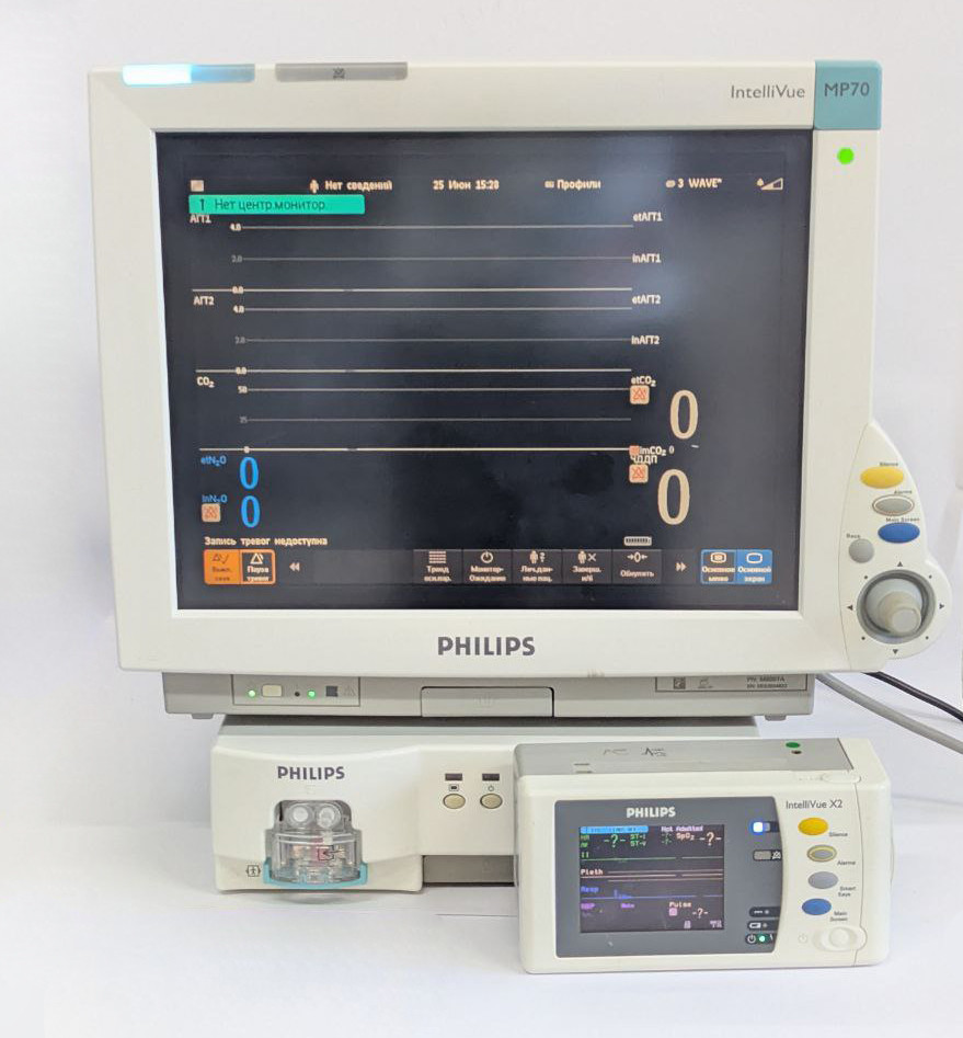 Монітор пацієнта Philips MP70, з транспортним монітором Philips IntelliVue X2 і газоаналізатором Philips IntelliVue G5 - M1019A.