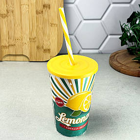 Склянка з трубочкою 0,65 л жовтий декор Lemonade Herevin, фото 3