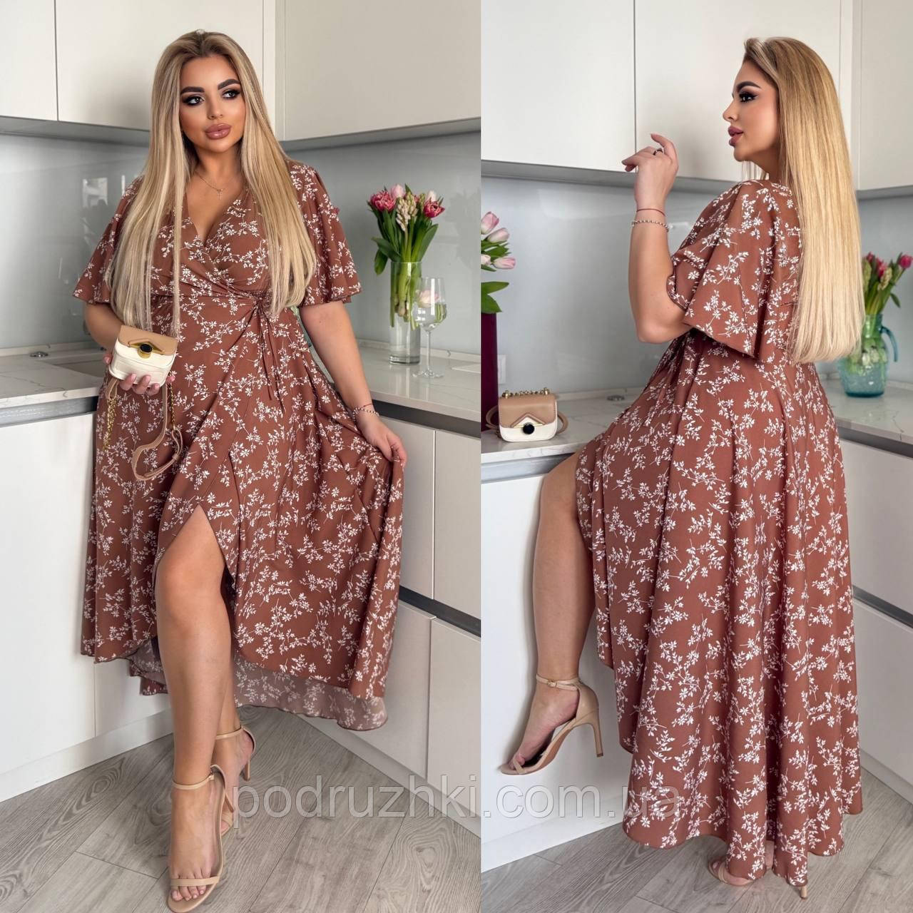 Жіноча літня сукня на запах Тканина: софт принт Розмір: 50-52, 54-56, 58-60, фото 1