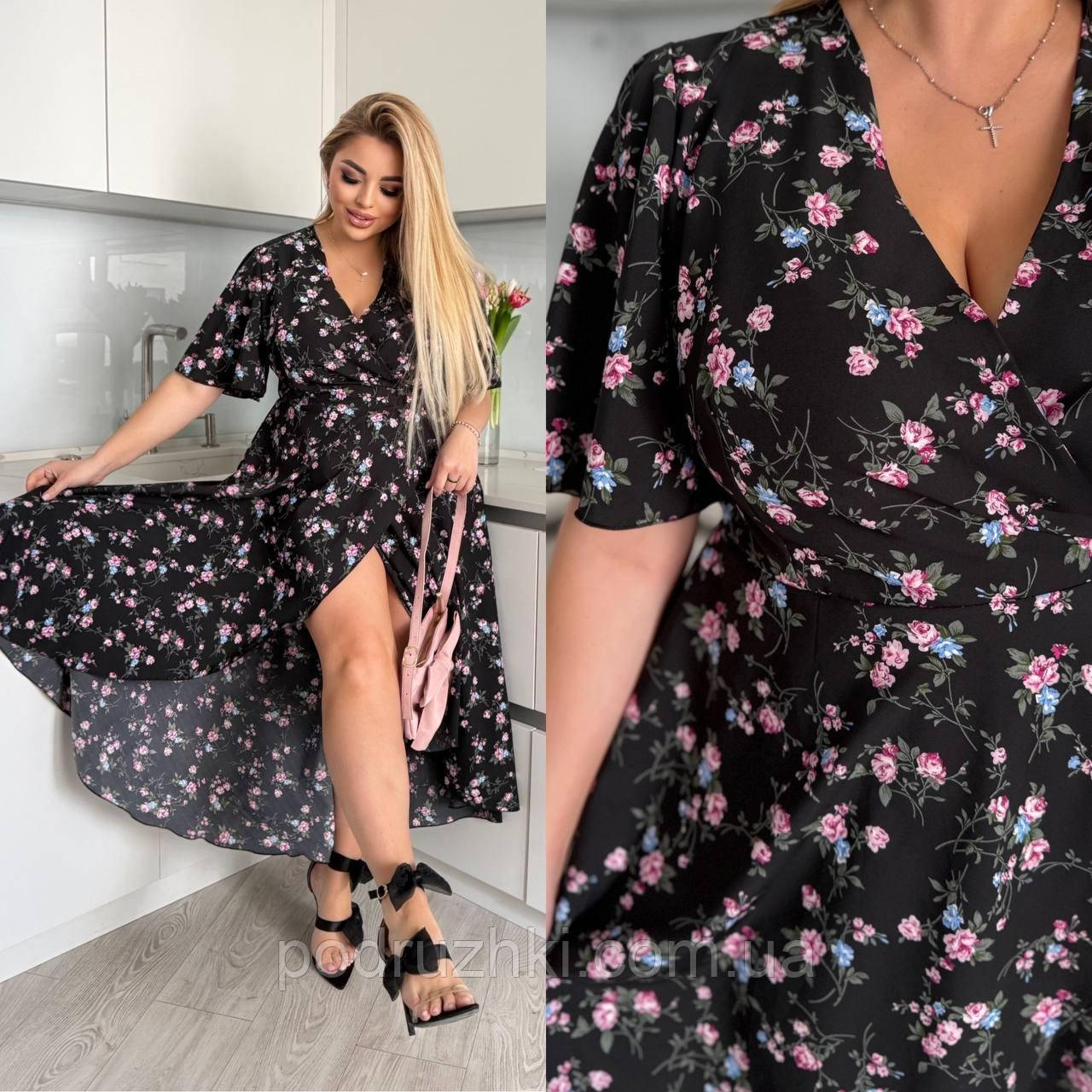 Жіноча літня сукня на запах Тканина: софт принт Розмір: 50-52, 54-56, 58-60, фото 1