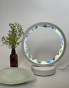 Нічник з Синьо-зеленим флюоритом, біла лампа з трьома кольорами світіння, енергетичне коло з кристалів