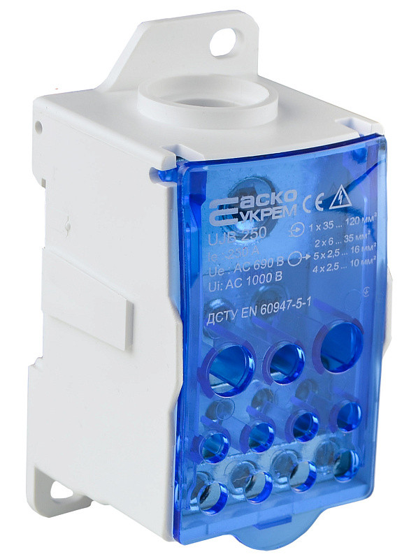 Розподільчий блок UJB-250, 250A, IP 20, для зручного під'єднання проводів, АСКО-УКРЕМ