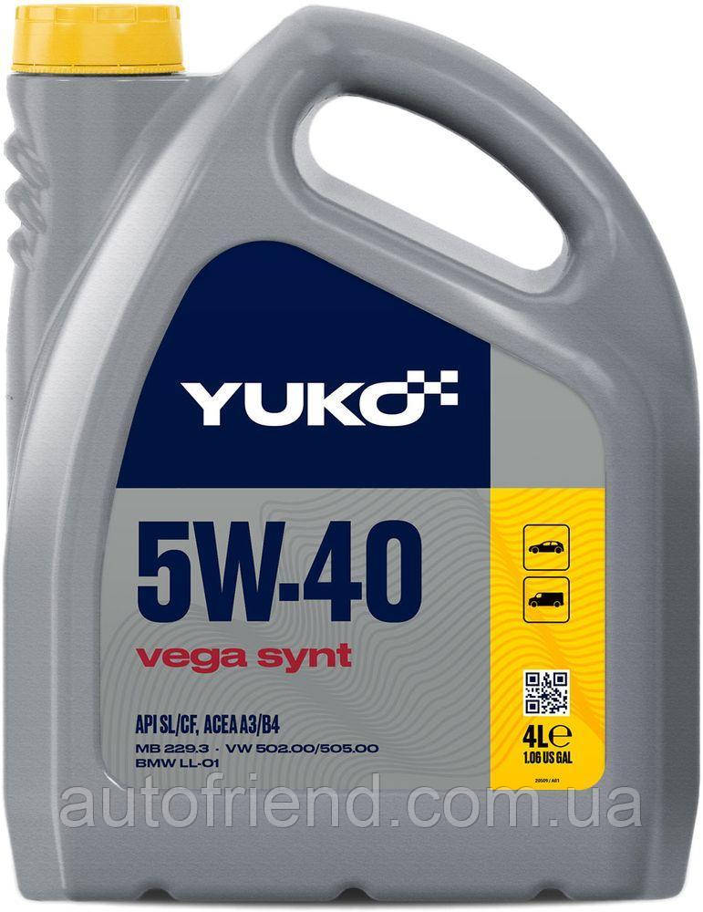 Олива моторна синт. YUKO VEGA SYNT 5W-40 API SL/CF (каністра 4л) (4шт уп), фото 1