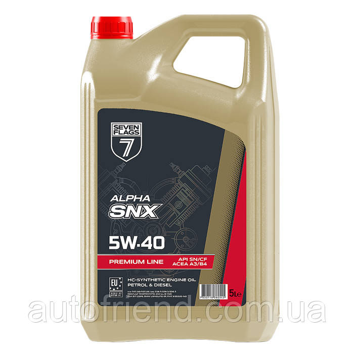 Олива моторна 7FLAGS Premium Line 5W-40 API SN/CF (4,4кг/каністра 5л ПЕ) (4шт уп), фото 1