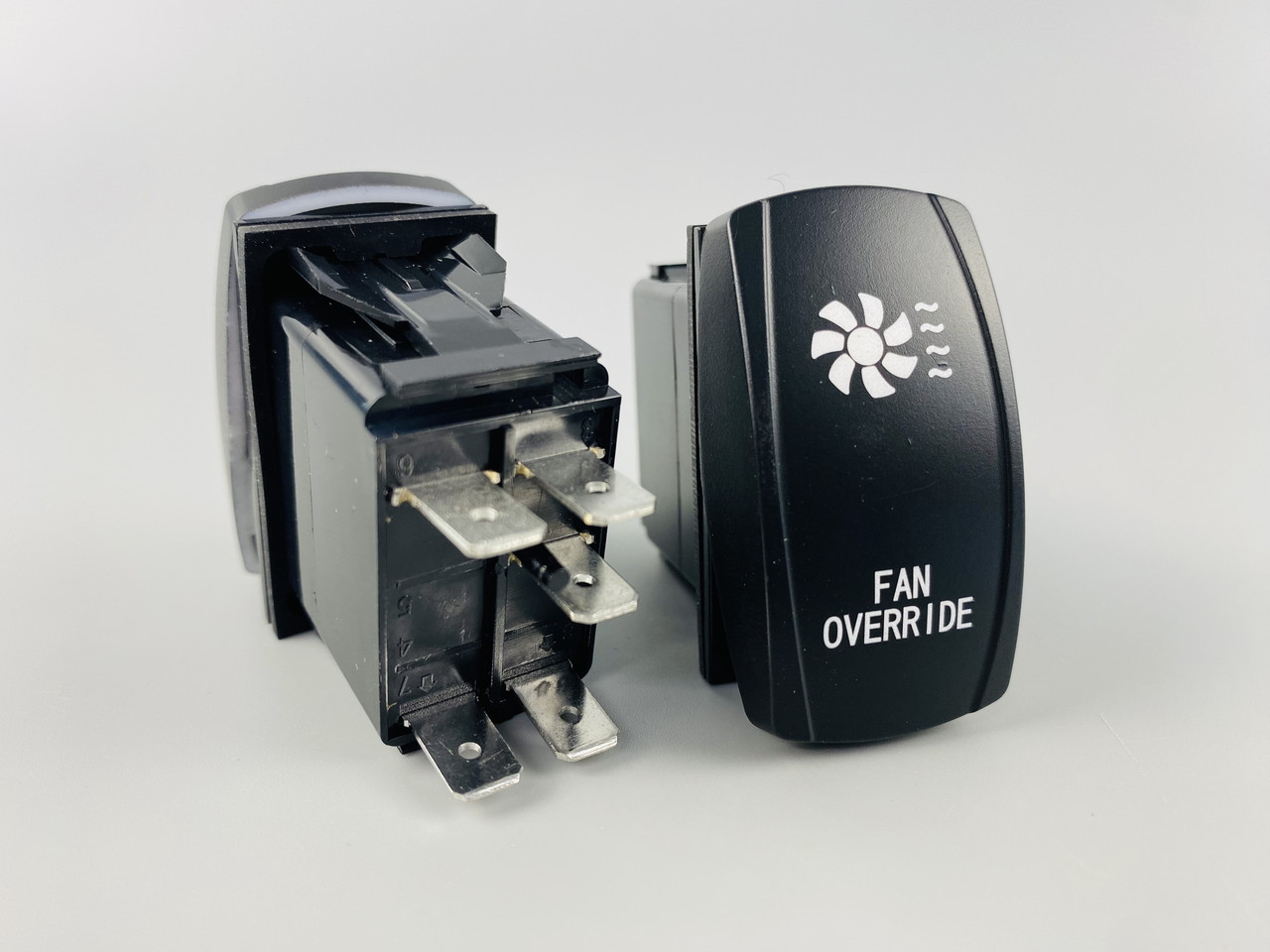 Лавіша вимикач ON-OFF, 4 ніжок, синя підсвітка, малюнок "додатковий вентилятор"., фото 1