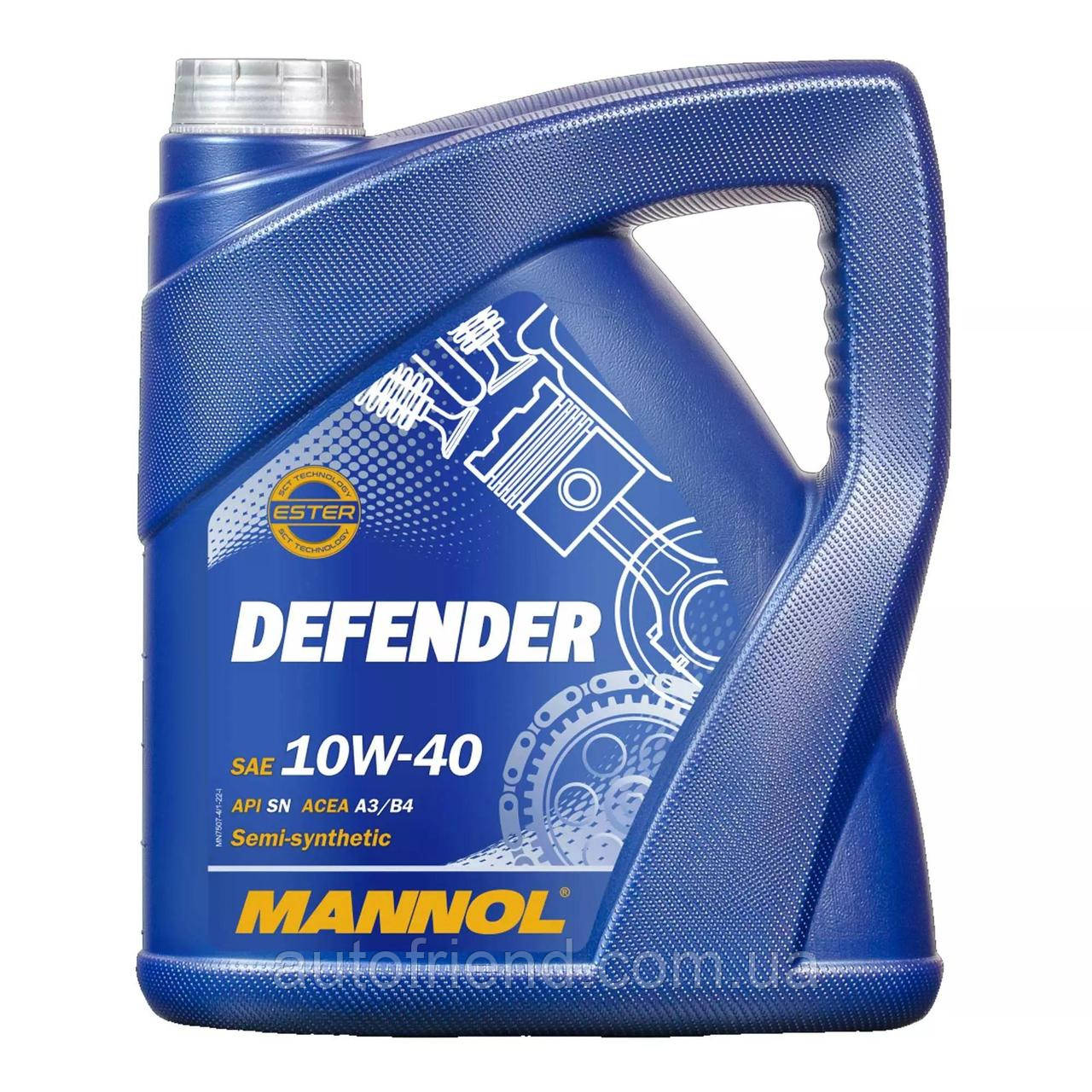 Олива моторна MANNOL DEFENDER 10w-40 SN/SM/CF 4L (4 шт уп), фото 1