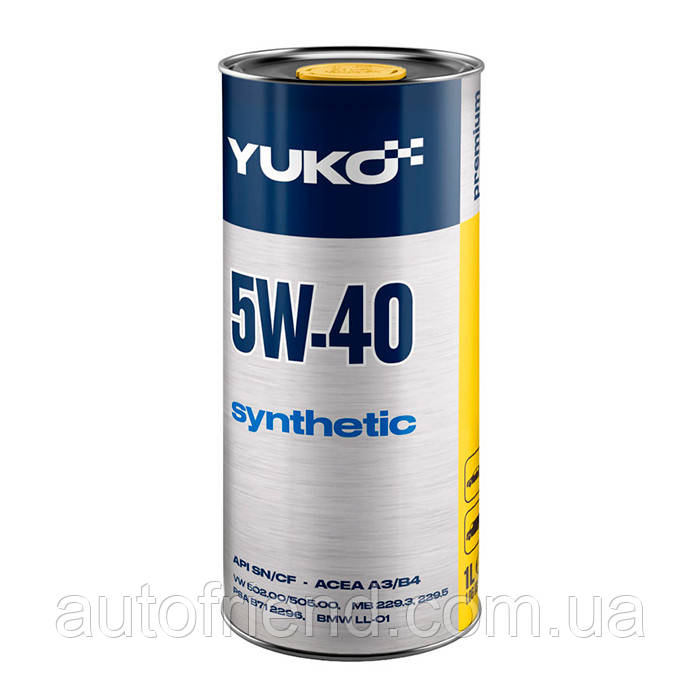 Олива моторна YUKO SYNTHETIC 5W-40 API SN/CF каністра 1л жерсть, фото 1