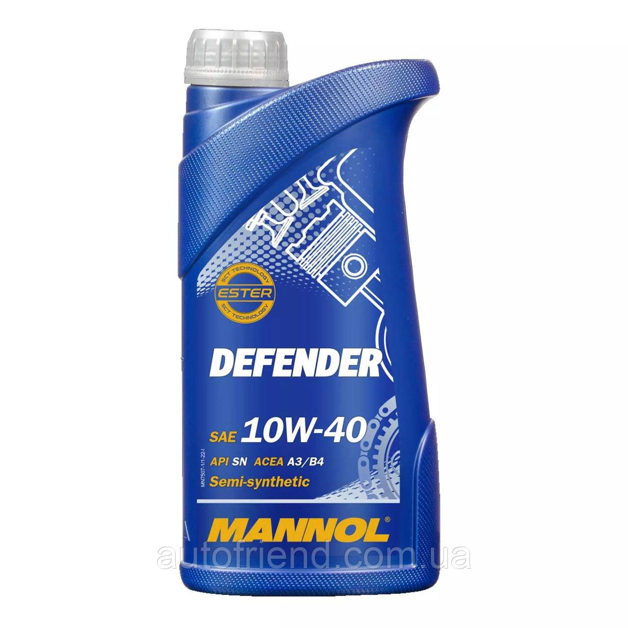 Олива моторна MANNOL DEFENDER 10w-40 SN/SM/CF 1L (20 шт.), фото 1