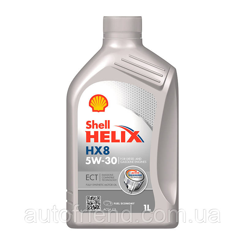 Олива моторна SHELL Helix HX8 ECT SAE 5W-30 API SN/CF ACEA C3 VW 504.00/507.00 MB 229.31/229.51 1л (12шт уп), фото 1