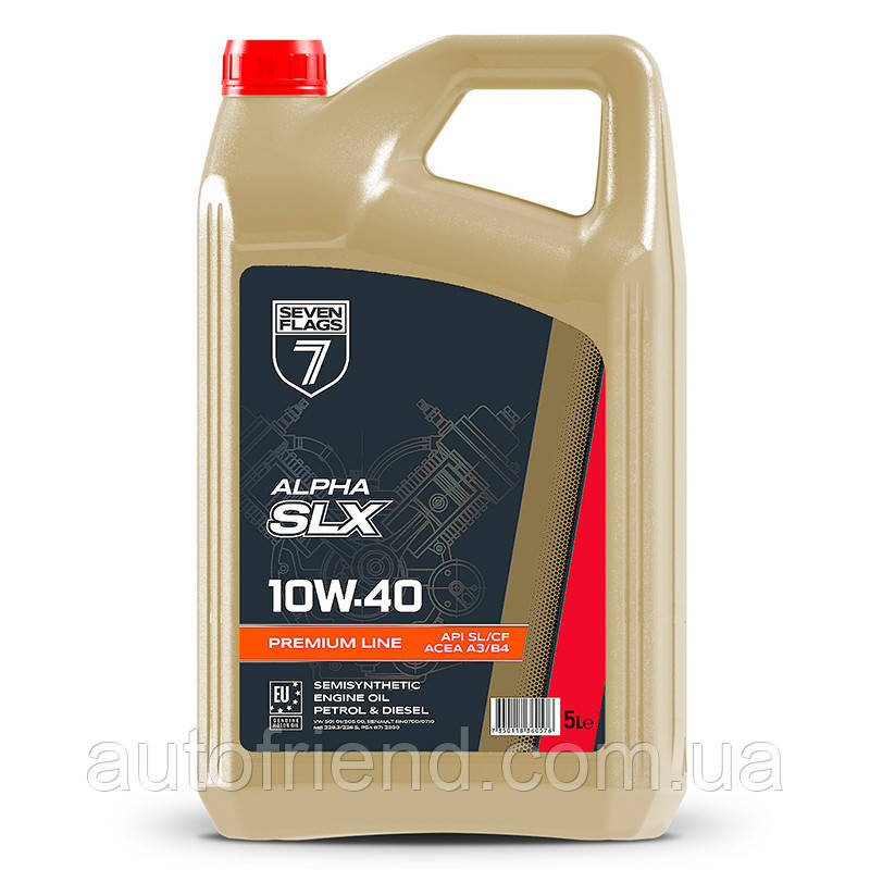 Олива моторна 7FLAGS Premium Line 10W-40 API SL/CF (4,4кг/каністра 5л ПЕ) (4шт уп), фото 1