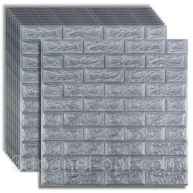Самоклеючі 3Д панелі, під цеглу сірого кольору. 77х70см.х4мм. 3Д шпалери під цеглу, фото 1