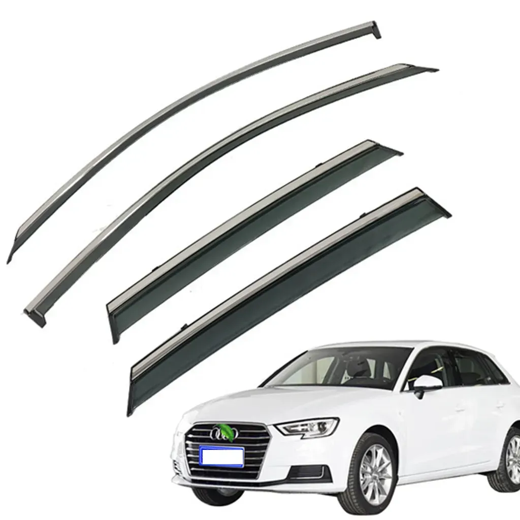 Дефлектори вікон HAWK на Audi A3 2020+ Вітровики з хром-смужкою Хавк на Ауді А3 хетчбек, фото 1
