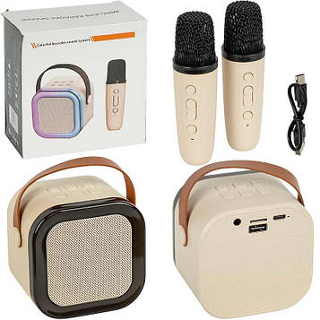 Дитяче бездротове караоке, міні-колонка з LED підсвічуванням + 2 Мікрофони з функцією зміни голосу