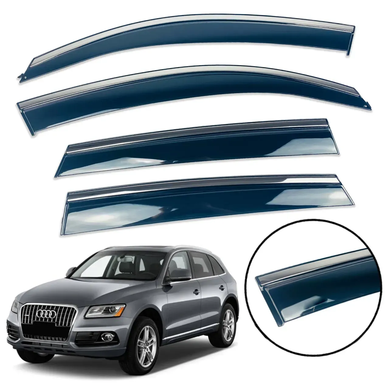 Дефлектори вікон HAWK на Audi Q5 2008-2017 Вітровики з хром-смужкою Хавк на Ауді К'ю5, фото 1