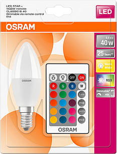 LED лампа CL B40 REM 5,5W/827 230V FR E14 4X1 OSRAM пульт в комплекте 4058075430853