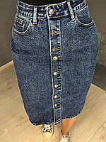 Юбка женская джинсовая Vanver 8238 на пуговицах средней длины увеличенные размеры синяя, синий, 31, 31, 82 см, 103 см