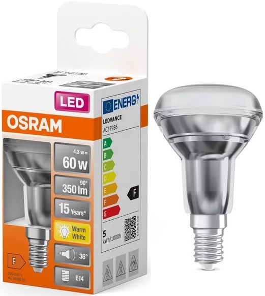 LED лампа R50 60 4,3W/827 230V GL E14 6X1 OSRAM 4058075126022, фото 1