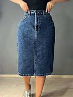 Юбка джинсовая Vanver 8251 средней длины с разрезом большие размеры синяя, синий, З2, 32, 87 см, 107 см