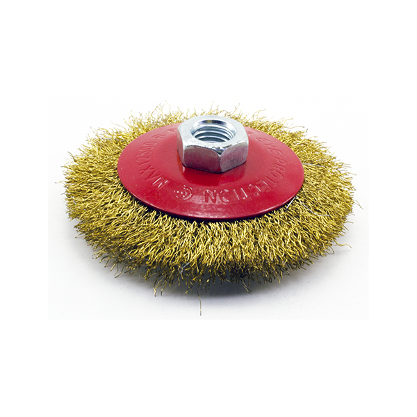 Щітка конусна 125 мм х М14 для металу з гофрованого дроту для ручних кутових шліфмашин, фото 1