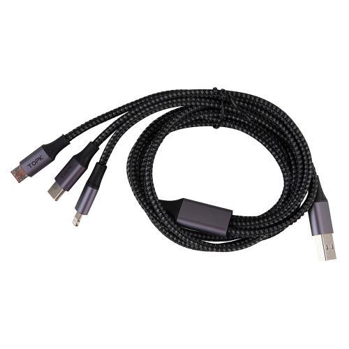 TOPK 3 в 1 USB - Micro USB/Apple/Type C/ 3A (Grey)