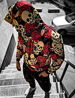 Весняний принтований худі з черепами та трояндами - 6-169
