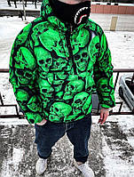 Теплий чоловічий анорак зеленого кольору з черепами | 48-43.7/401