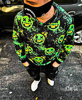 Осінній чоловічий худі чорного кольору с принтом - 6-166