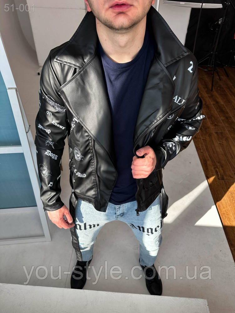 Шкіряна куртка (косуха) - чорна - 51-001