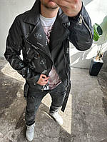 Шкіряна куртка (косуха) - чорна - 51-004