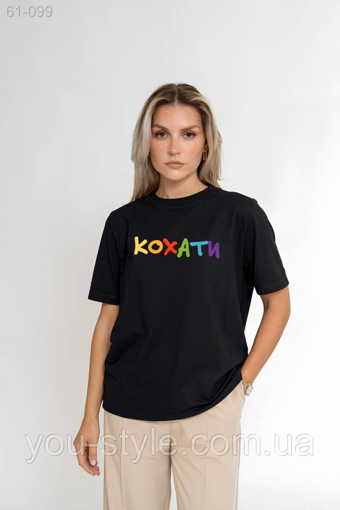 Жіноча футболка з дтф - чорна - 61-099