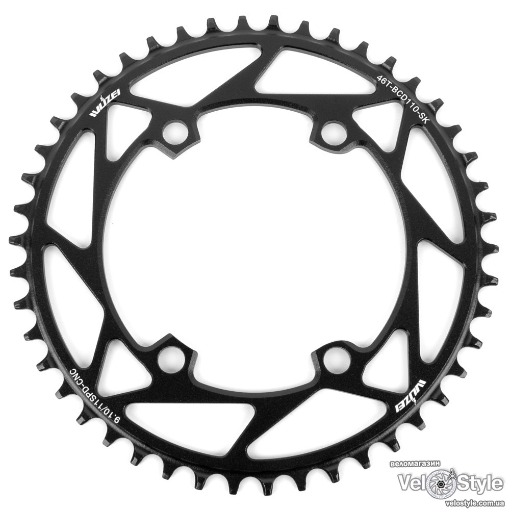 Зірка шатунів Wuzei Narrow Wide Round 46T BCD110 асиметрична ALU чорна, фото 1