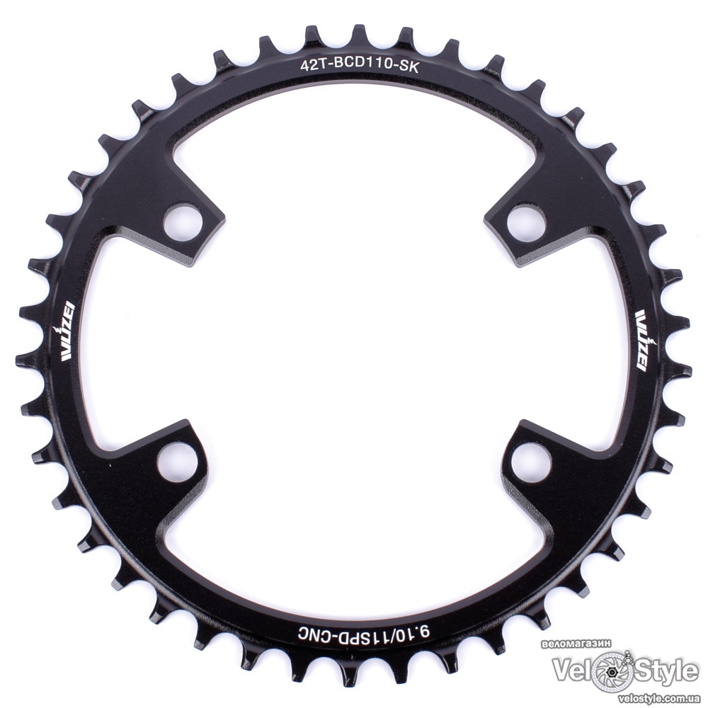 Зірка шатунів Wuzei Narrow Wide Round 42T BCD110 асиметрична ALU чорна, фото 1