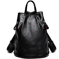 Рюкзак женский кожаный с 2 карманами (черный)