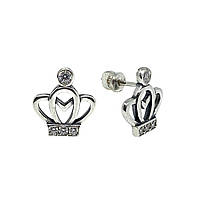 Срібні сережки-пусети Корона з камінням, срібло 925 проби