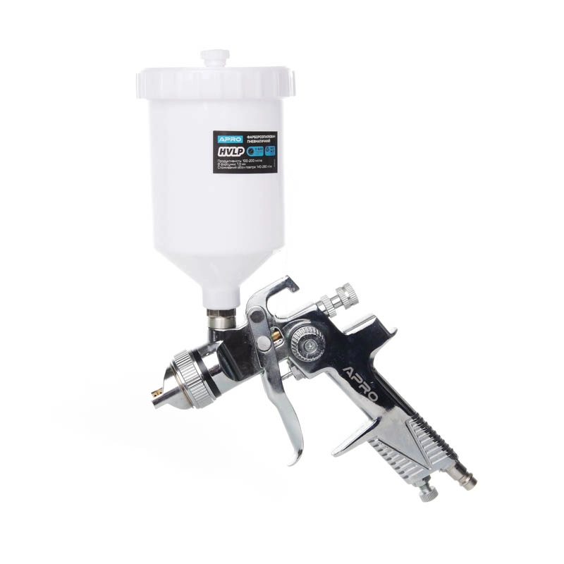Фарборозпилювач Apro HVLP Ø 1,3 мм у/б пласт. 600 мл (хром) (850034), фото 1
