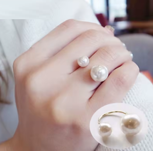 Кільце з перлинами перстень перли каблучка з перлами регульоване, фото 1