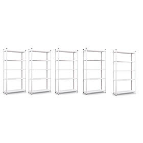 Комплект з 5-х Стелажів Елегант-1 1840х4750х340 білий Жовтогарячий 50 кг/полицю 25 полиць металевий