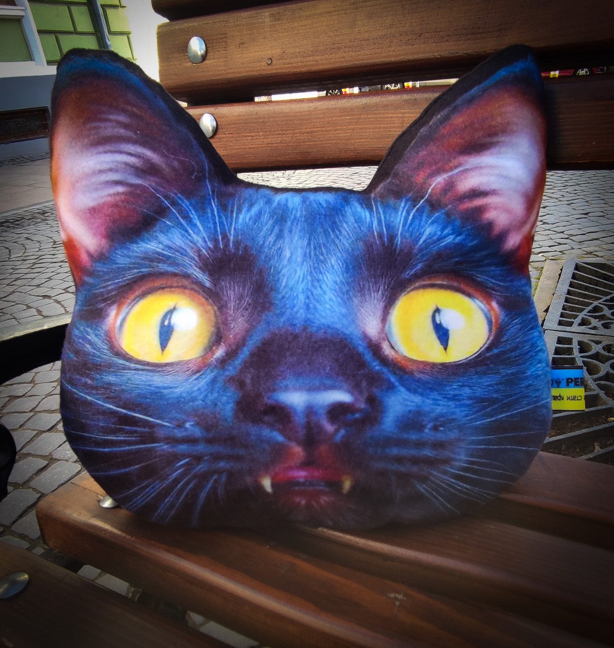 Подушка-іграшка Чорна кицька із зубками 37х30 см., фото 1